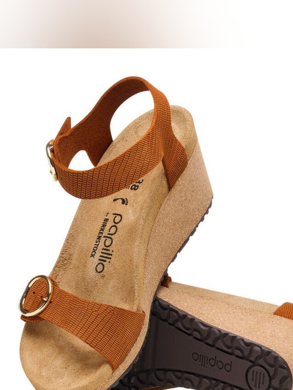 Papillio 40 by Birkenstock Soley Embossed Orange Wedge Sandals Sz 9 new $160